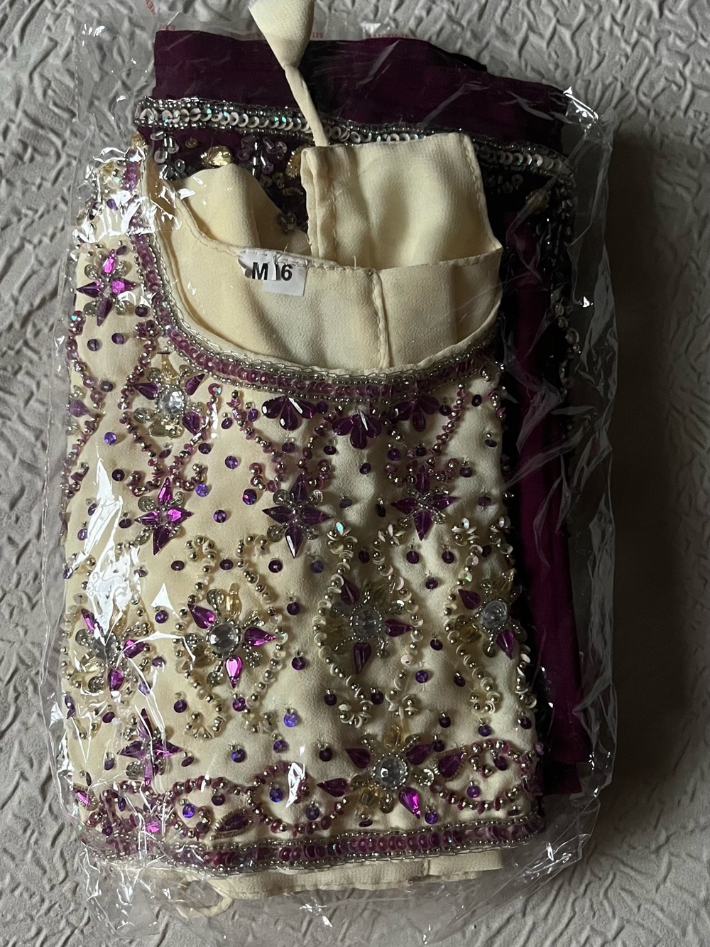 Embellished Cream & Purple Beaded Top & Skirt Lehnga Set